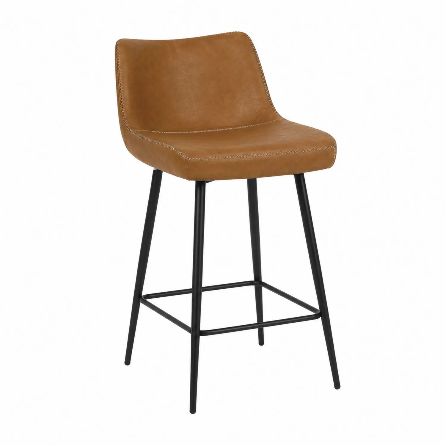 Taburete de bar de cuero sintético marrón con patas de metal