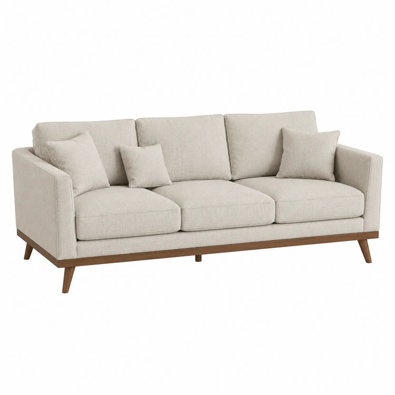 Sofá de 3 plazas de poliéster beige con patas de madera
