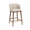 Taburete de bar de tela de poliéster beige con patas de madera