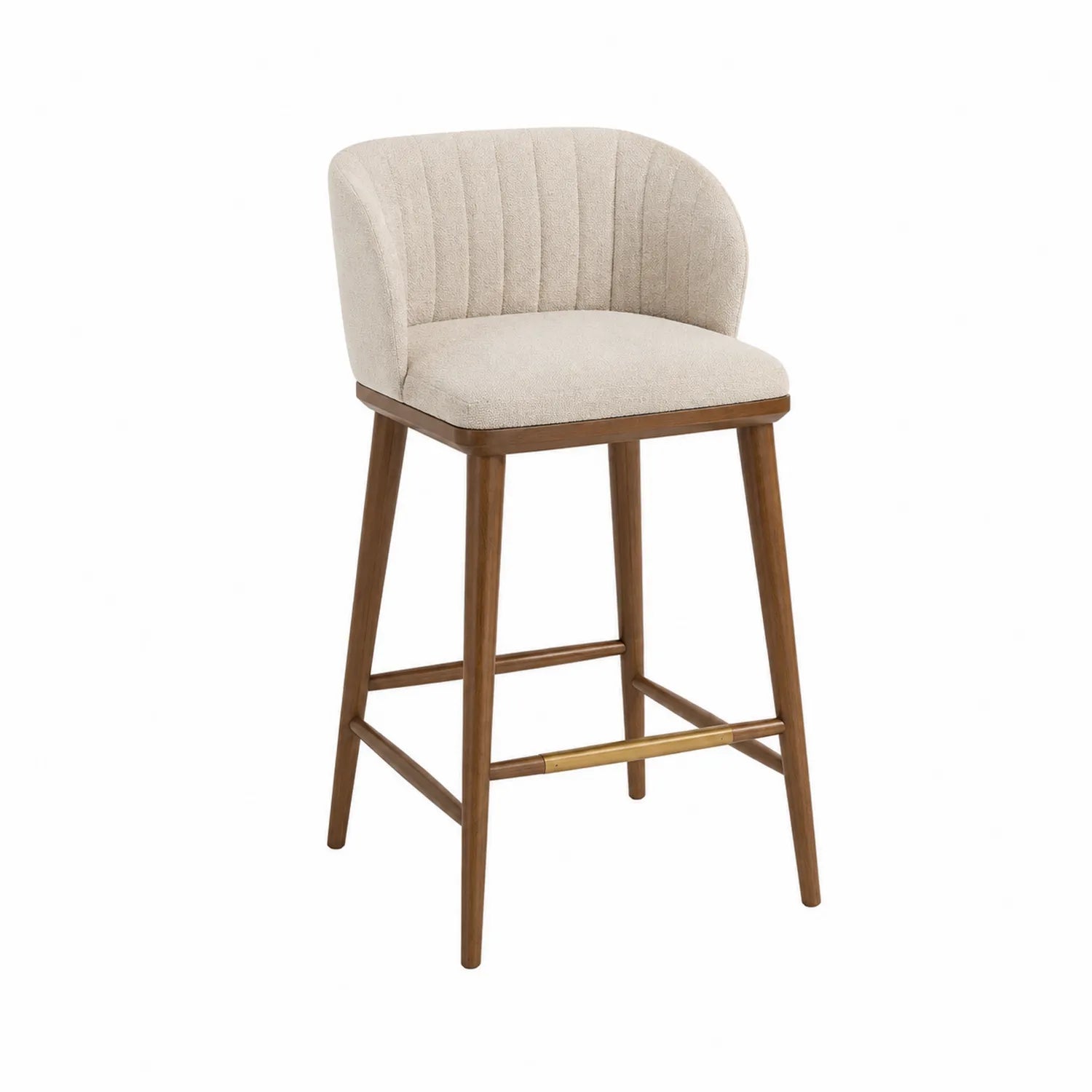 Taburete de bar de tela de poliéster beige con patas de madera