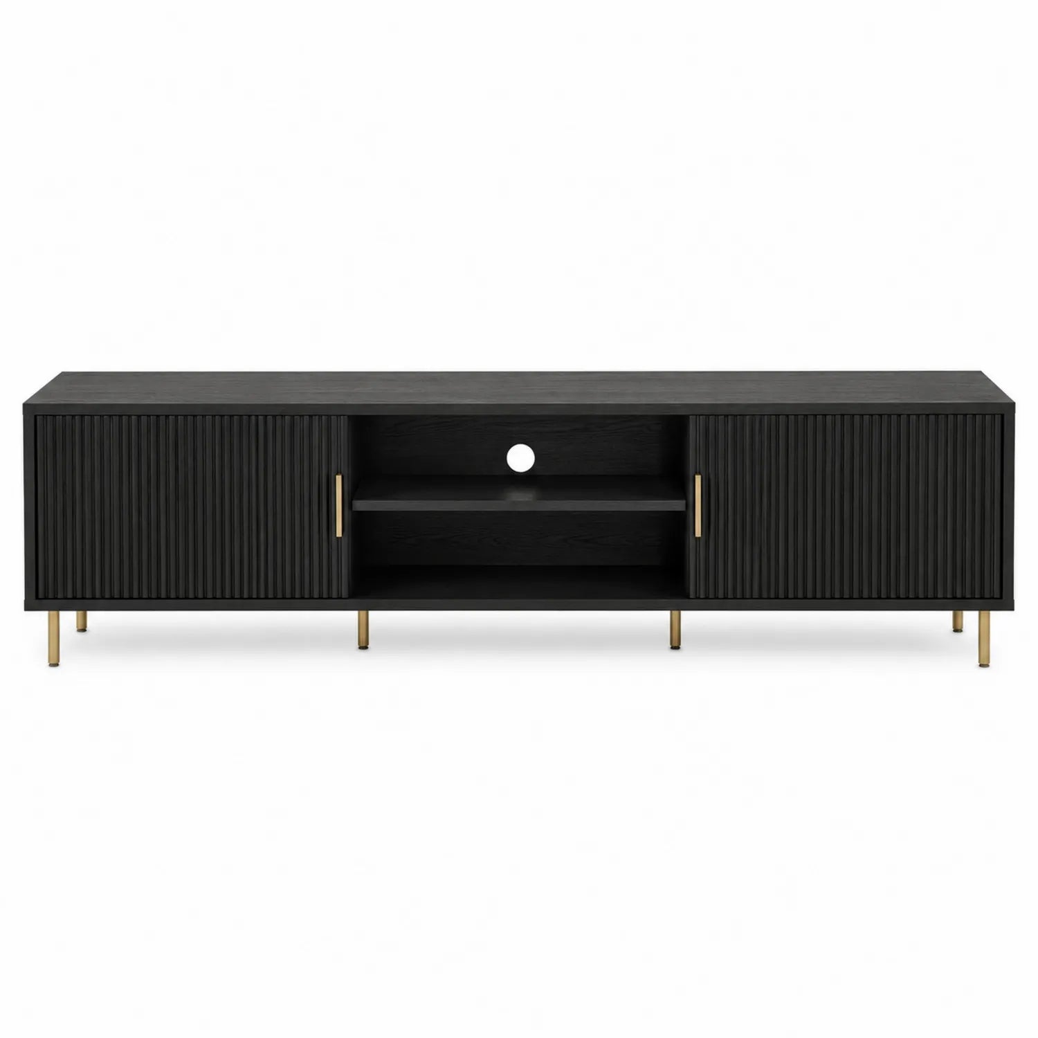 Mueble de TV de MDF Negro 180 cm con Patas de Metal Dorado