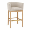Taburete de Bar con Respaldo de Tela Beige y Patas de Madera de Roble