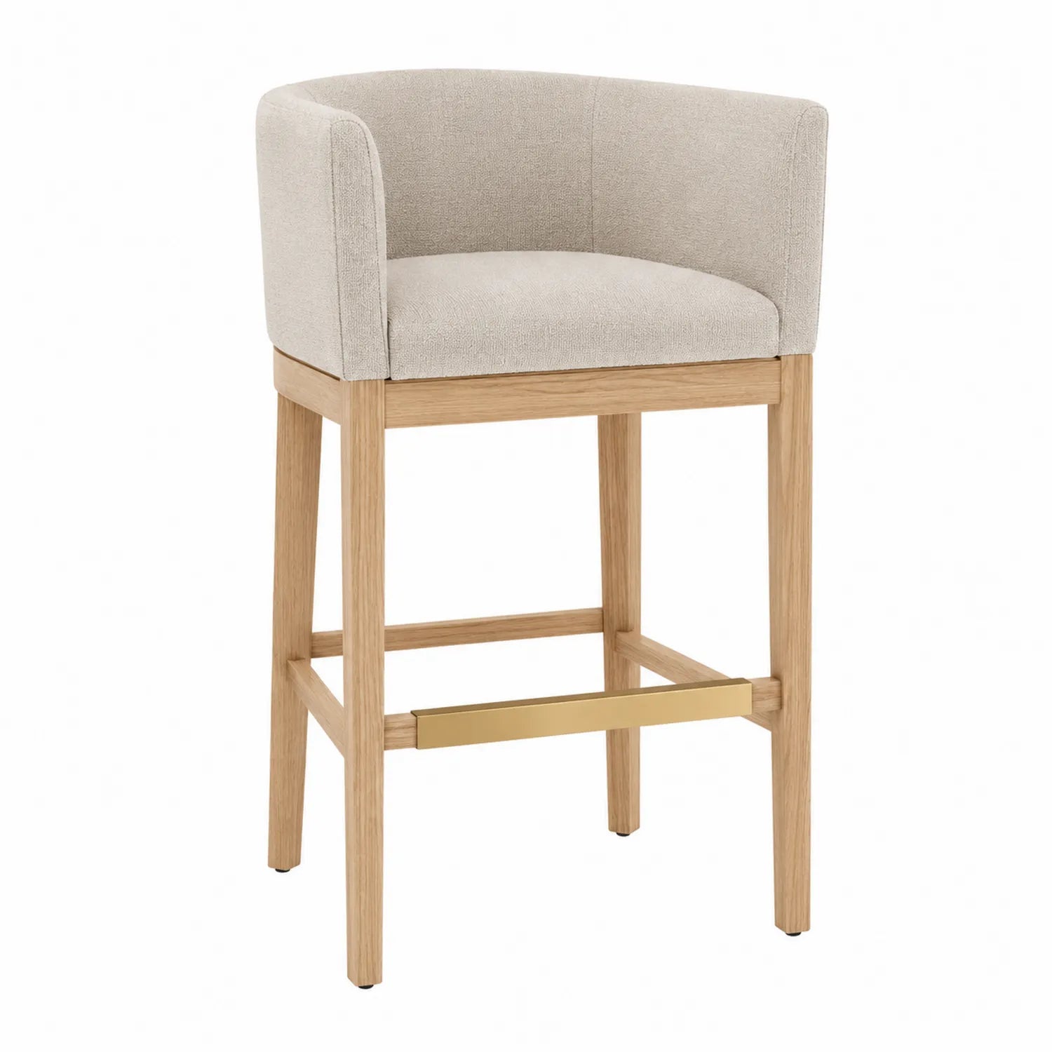 Taburete de Bar con Respaldo de Tela Beige y Patas de Madera de Roble