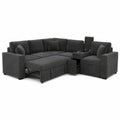 Sofá seccional de tela gris con chaise longue y almacenamiento