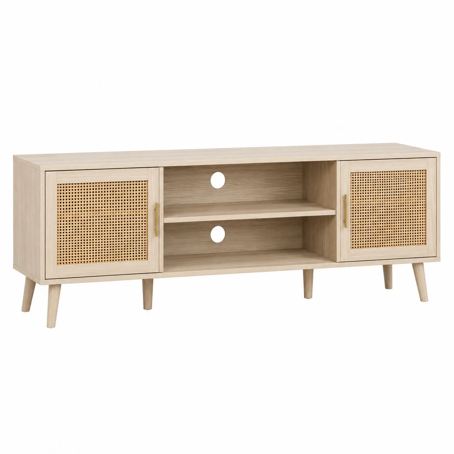 Mueble de TV de Madera de Roble y Ratán 120x40x50 cm
