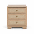 Mesita de Noche de Madera con 3 Cajones de Ratán 60x40x70 cm