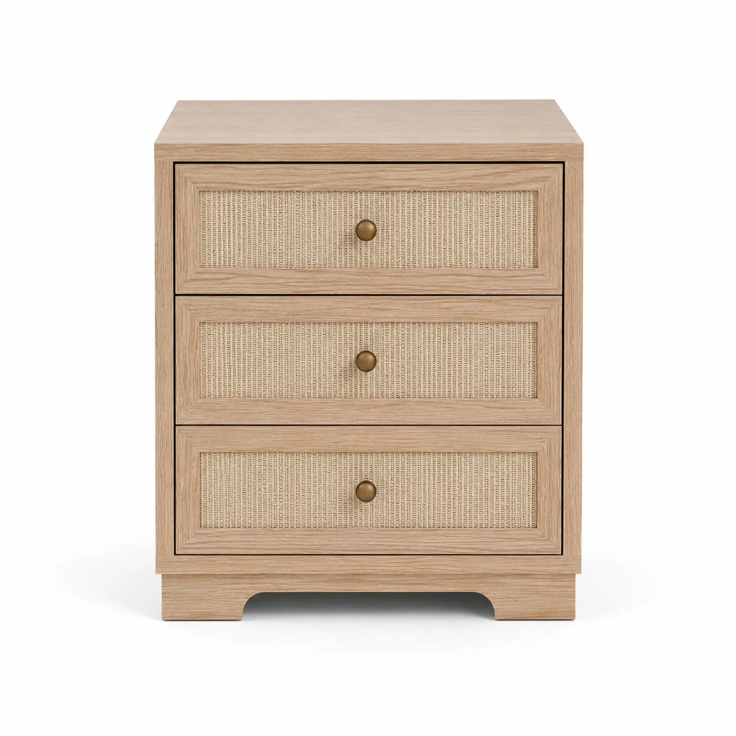 Mesita de Noche de Madera con 3 Cajones de Ratán 60x40x70 cm