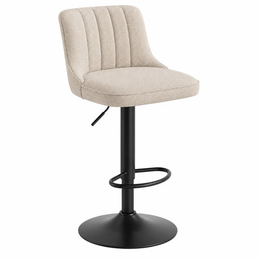 Taburete de Bar de Tela Beige y Metal Negro