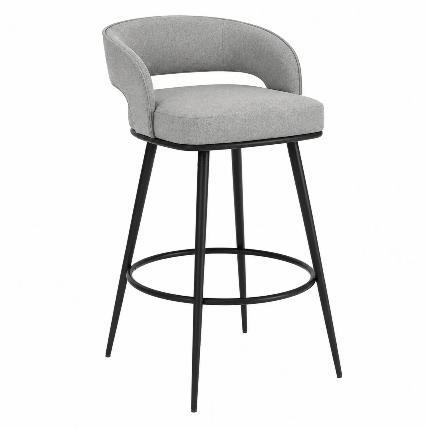 Taburete de barra de tela gris y metal negro