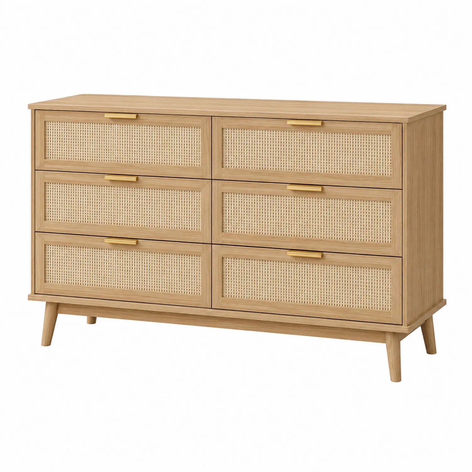 Cómoda de Madera con 6 Cajones de Ratán Beige 120x40x80 cm