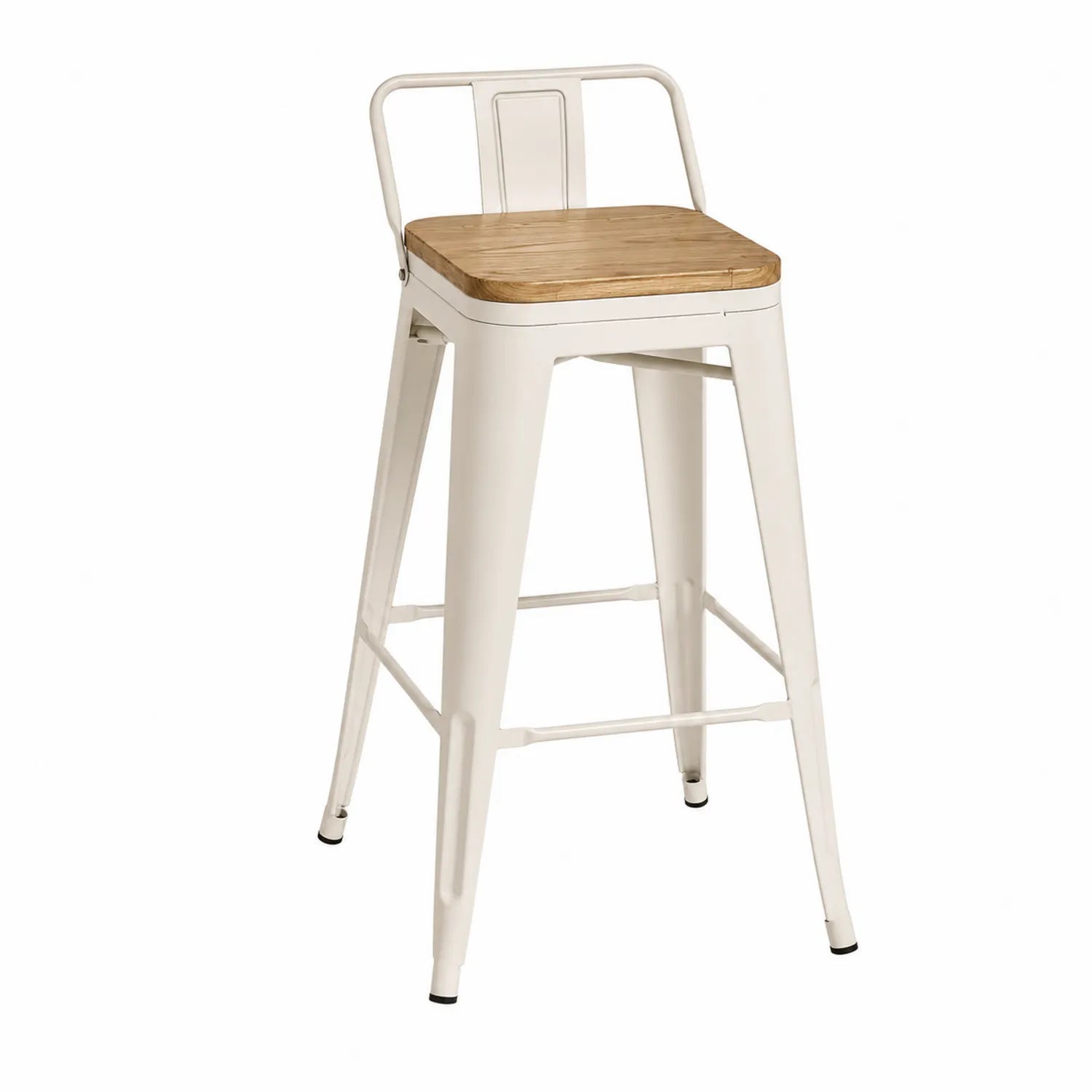 Taburete de bar de acero y asiento de madera blanco 40x40x76 cm