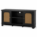 Mueble de TV de MDF negro con puertas de ratán 120x40x60 cm