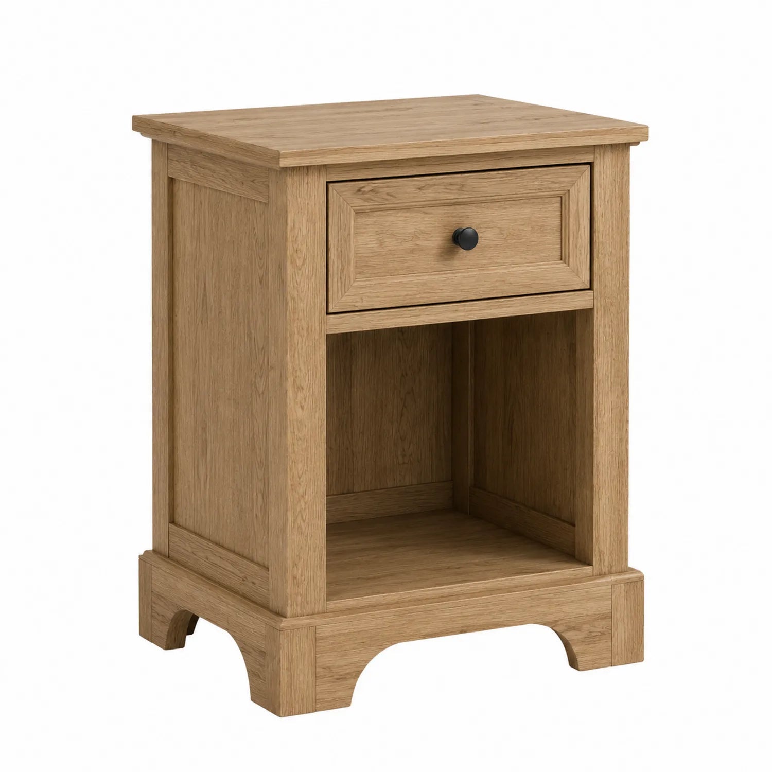 Mesita de noche de madera de roble con cajón y estante 40x30x60 cm