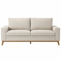 Sofá de Tela Beige 3 Plazas con Patas de Madera