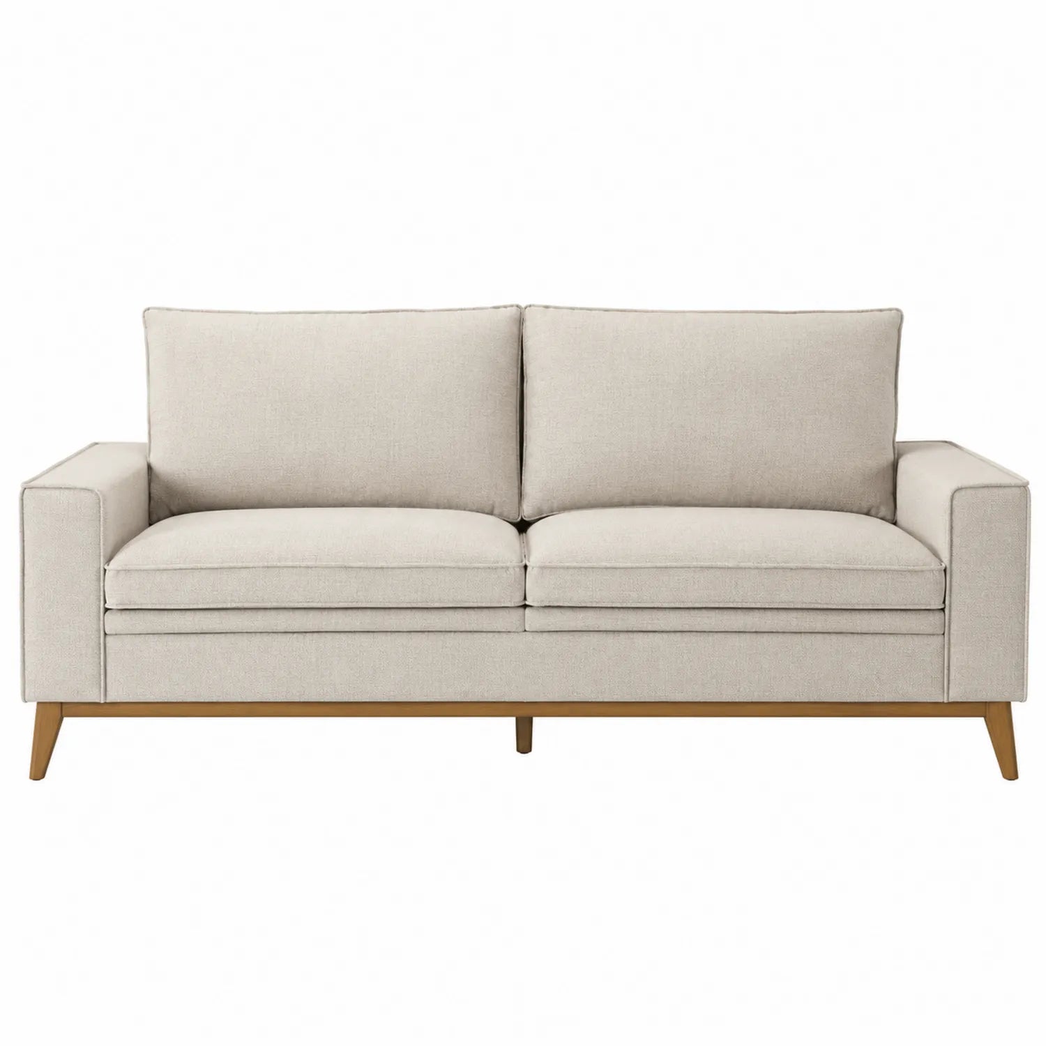 Sofá de Tela Beige 3 Plazas con Patas de Madera