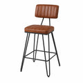 Taburete de bar con respaldo de cuero sintético y estructura de metal
