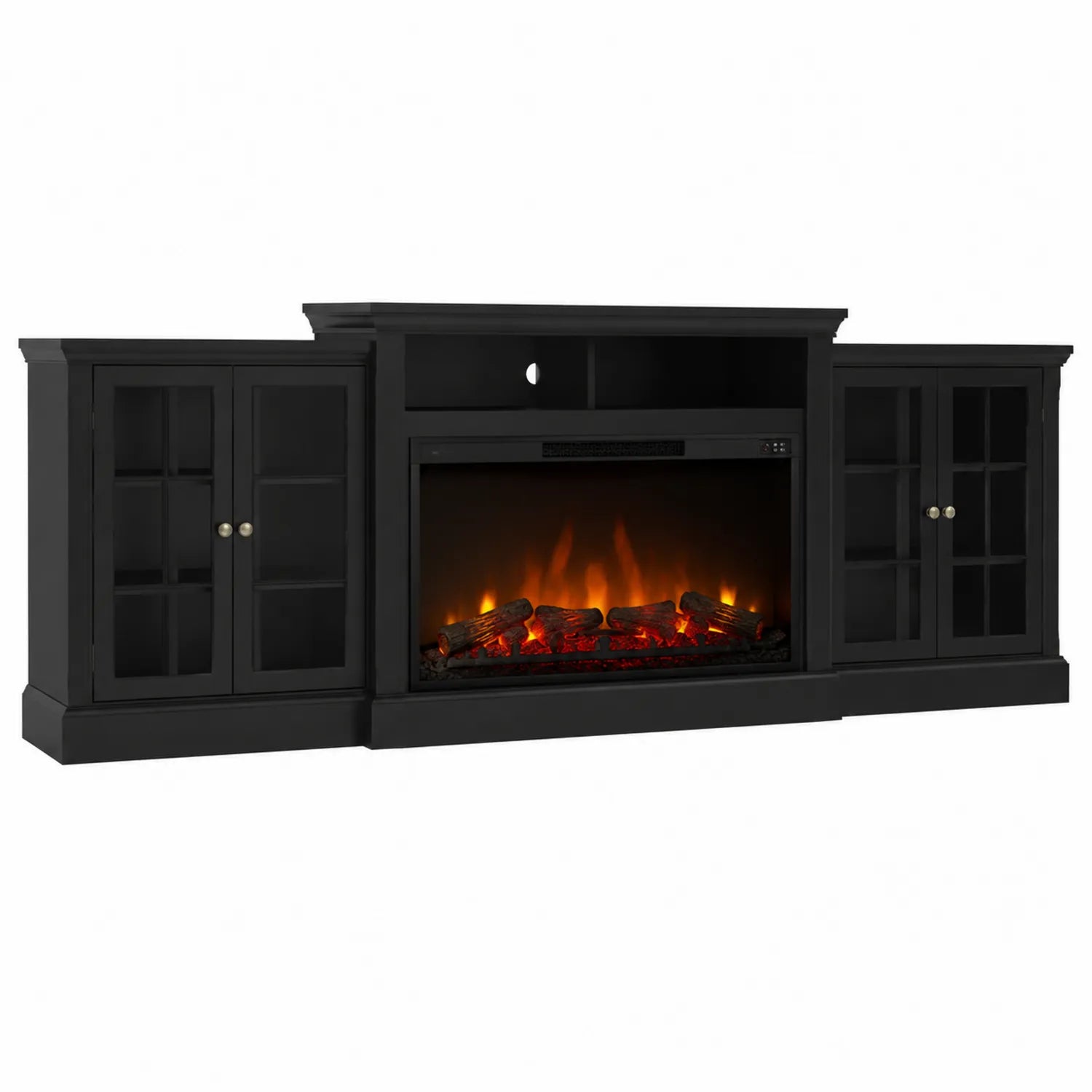 Mueble de TV de MDF con Chimenea Eléctrica Negro 182cm