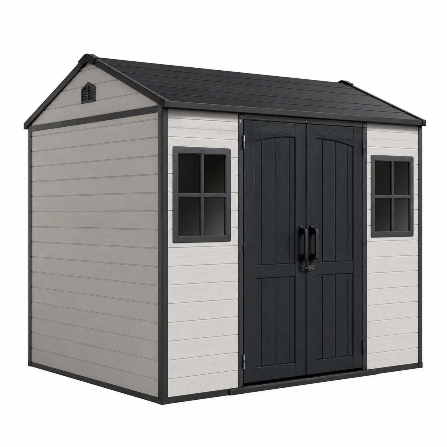 Caseta de jardín de resina con puerta doble y ventanas 255x180x230 cm